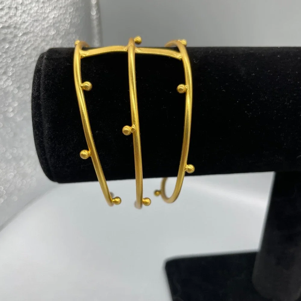Gold Tone Multi Band Pearl Tipped Cuff Bracelet Statement Cage Bangle